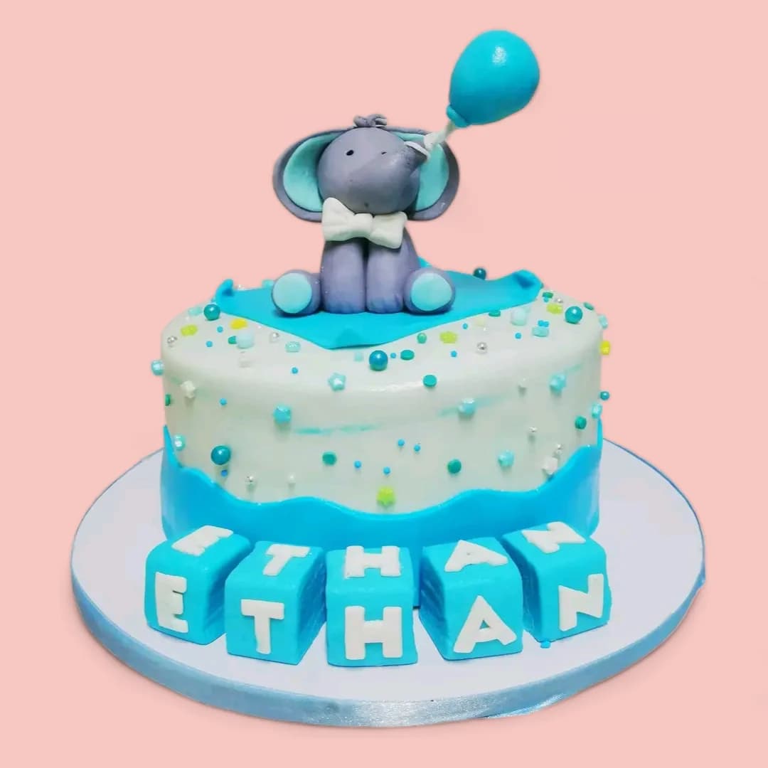 Custom Elephant-Themed Fondant Birthday Cake by Love Bites Cake Hub