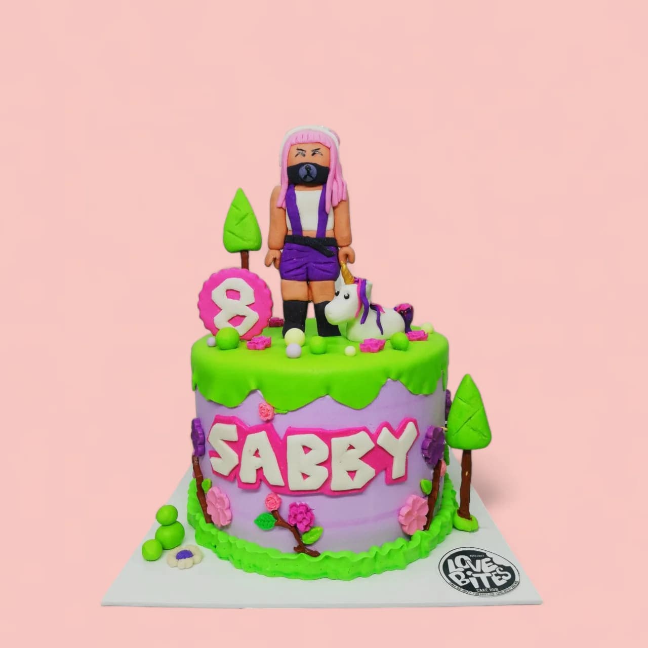 Custom Roblox-Themed Fondant Birthday Cake by Love Bites Cake Hub