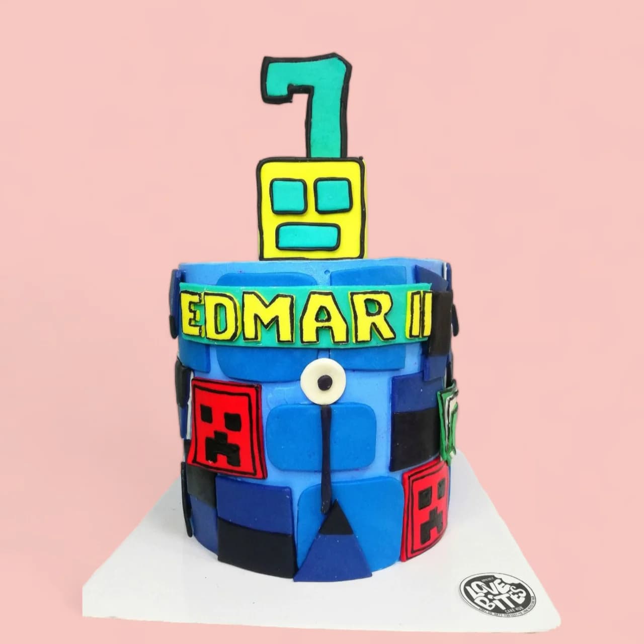 Custom Geometry Dash-Themed Fondant Birthday Cake by Love Bites Cake Hub