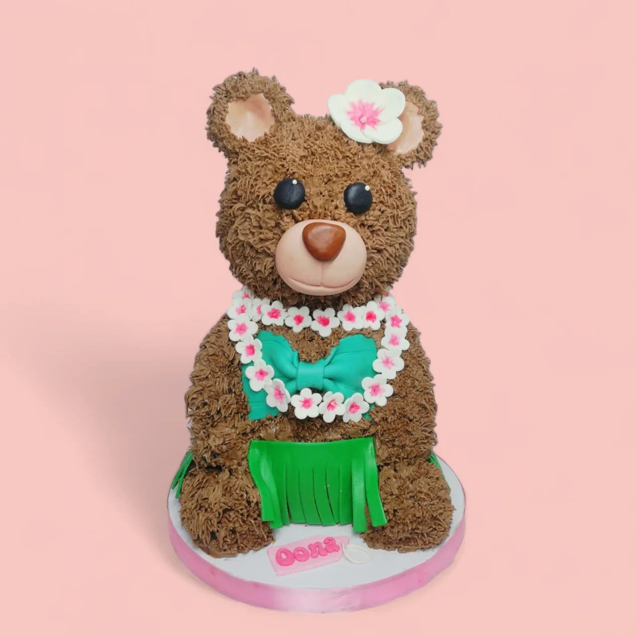 Custom Tropical Teddy Bear-Themed Birthday Cake with Fondant Details by Love Bites Cake Hub