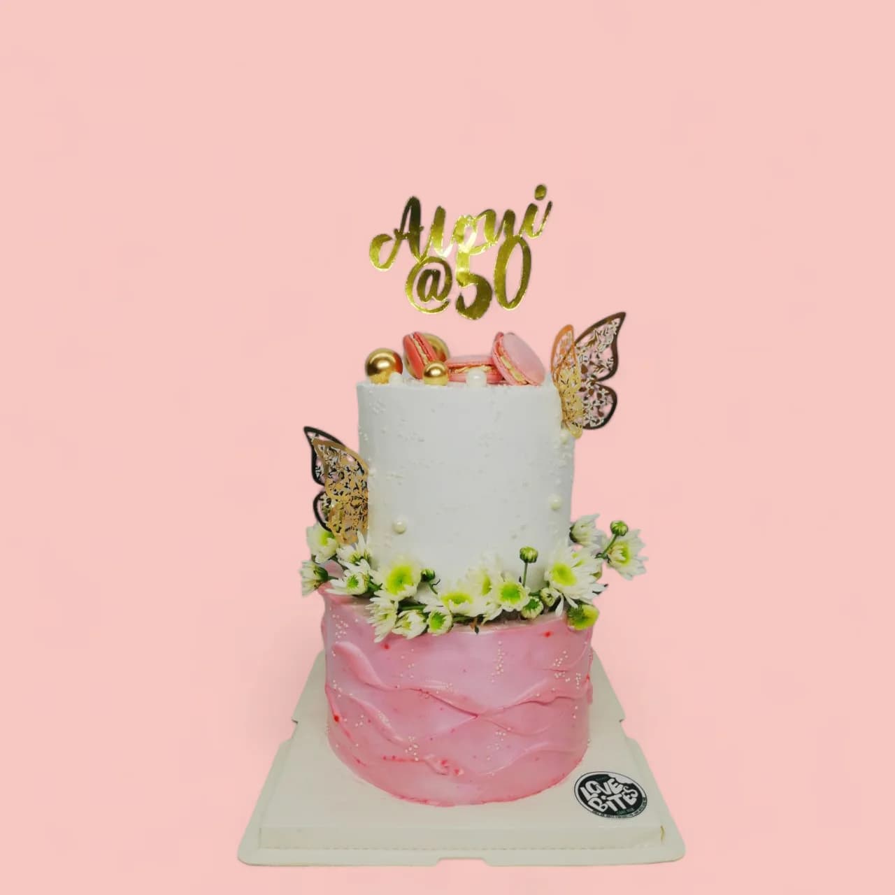 Custom Light Pink and White Butterfly-Themed Birthday Cake by Love Bites Cake Hub