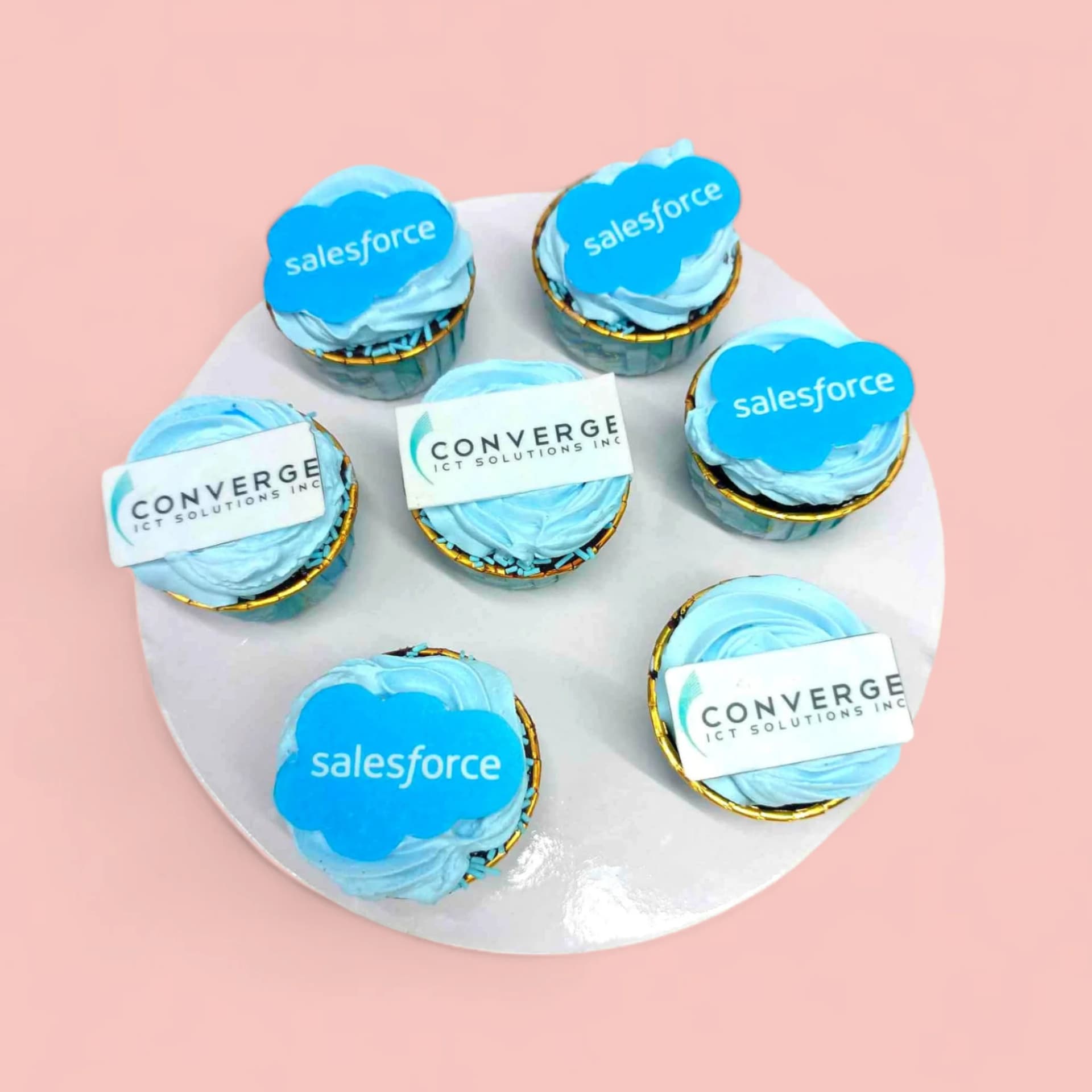 Converge and Salesforce-Themed Fondant-Detailed Cupcakes by Love Bites Cake Hub