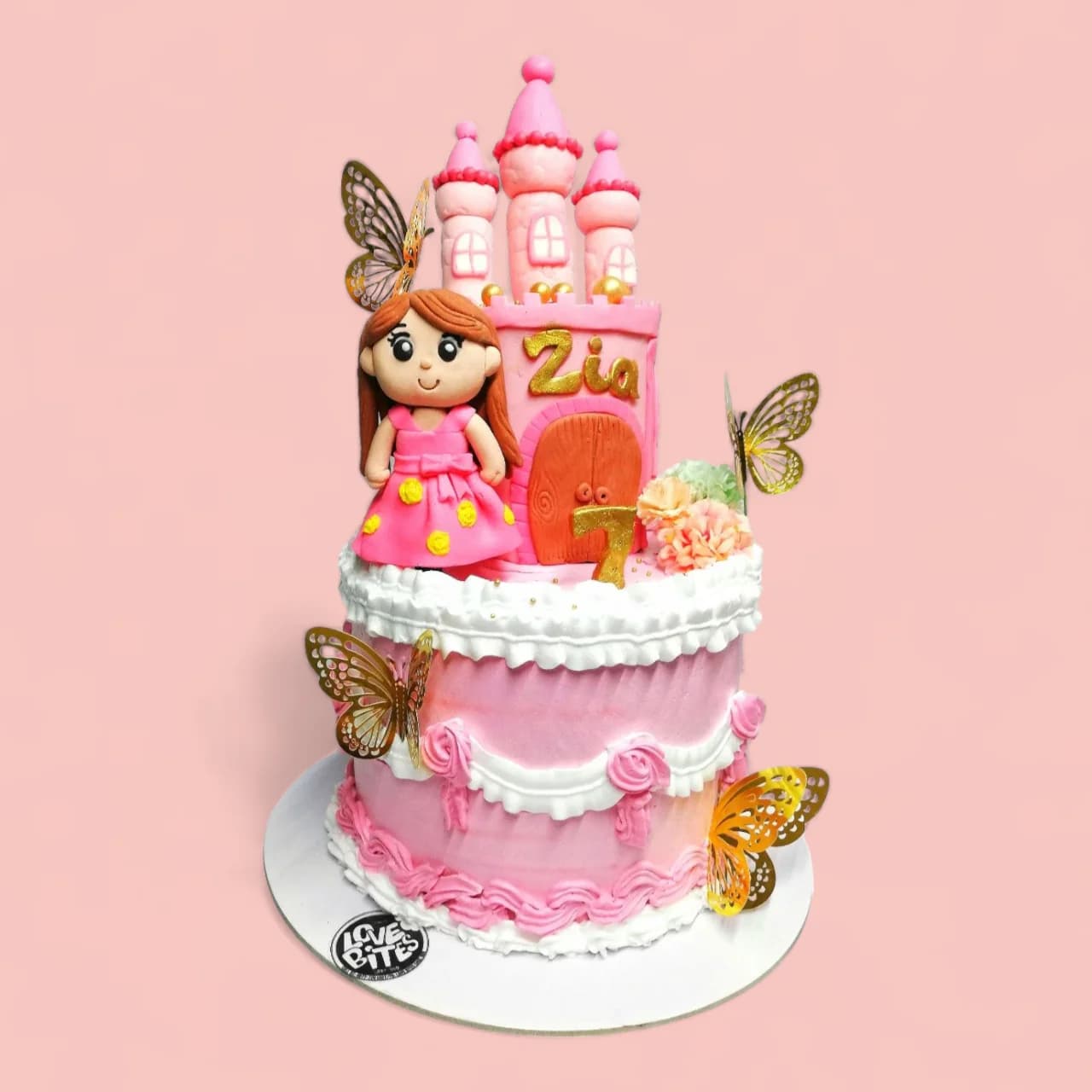 Custom Tropical Princess-Themed Birthday Cake with Fondant Details by Love Bites Cake Hub