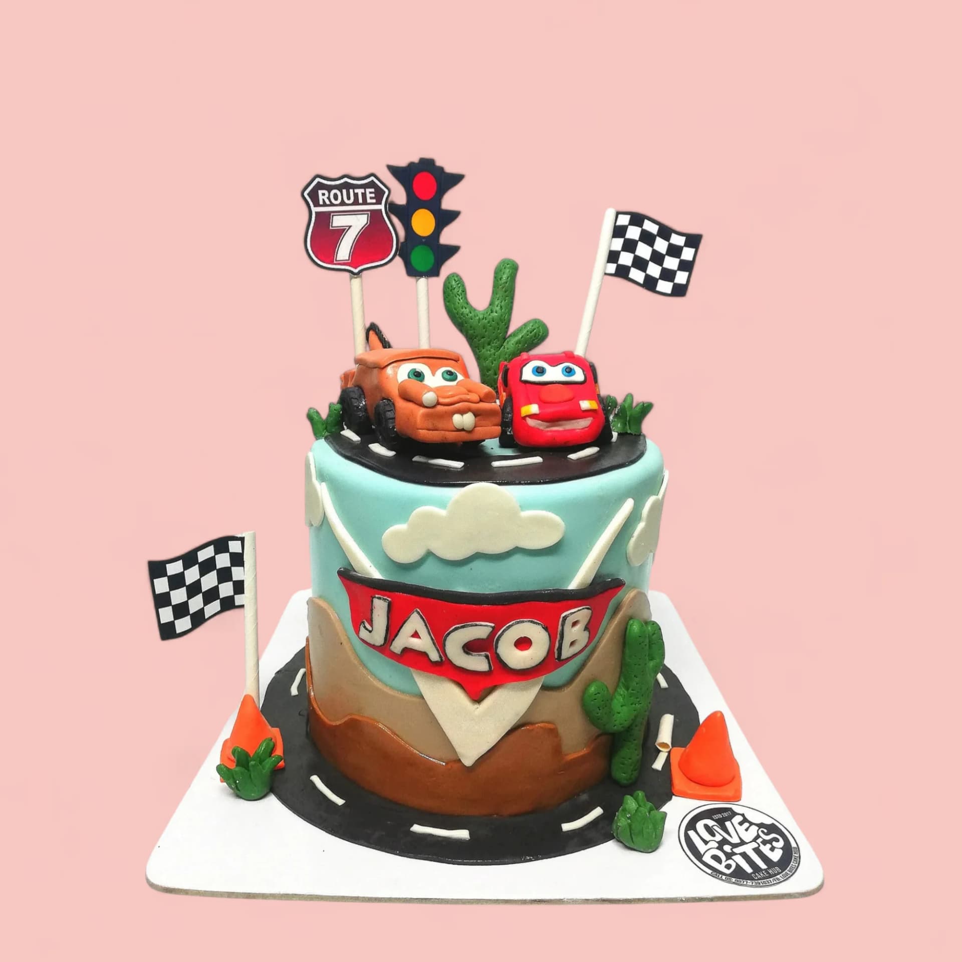 Custom Cars-Themed Fondant Birthday Cake by Love Bites Cake Hub