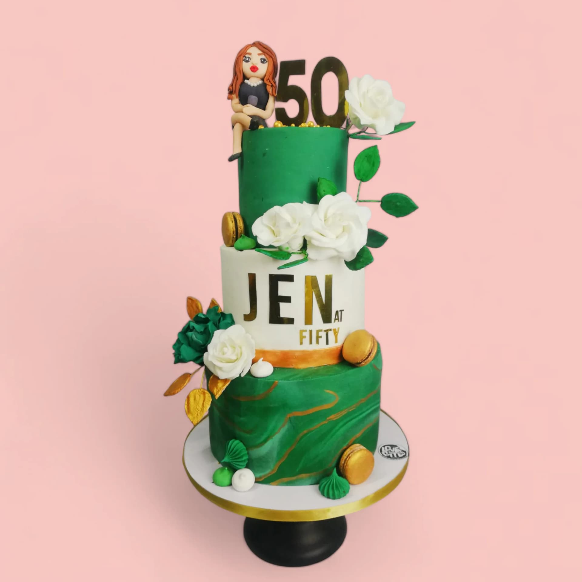 Custom Green and White-Themed Fondant Birthday Cake by Love Bites Cake Hub