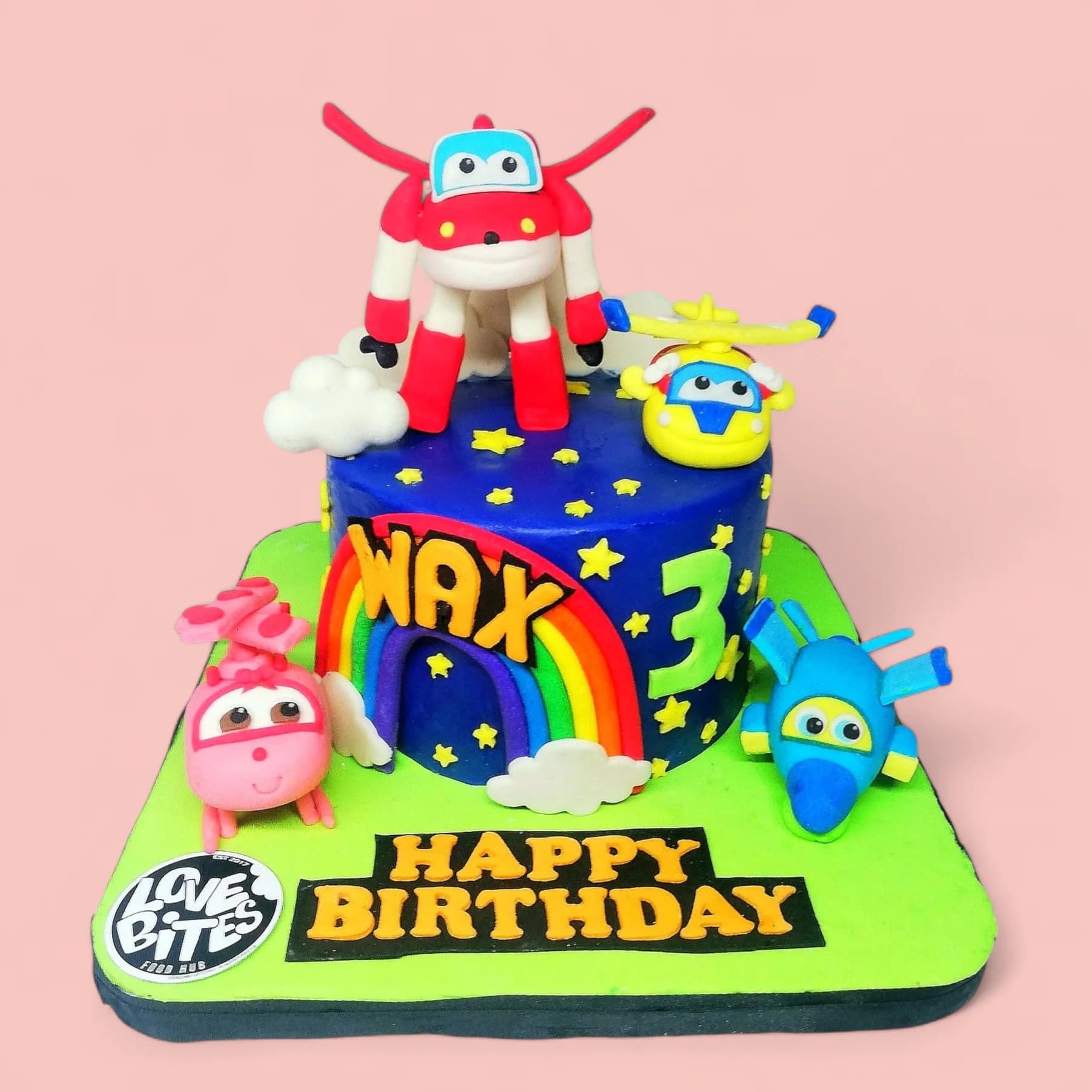 Custom Super Wings-Themed Fondant Birthday Cake by Love Bites Cake Hub