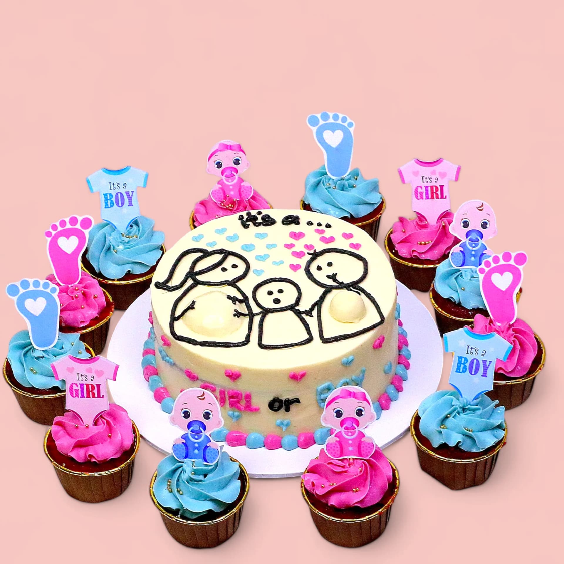 Custom Gender Reveal-Themed Birthday Cake by Love Bites Cake Hub