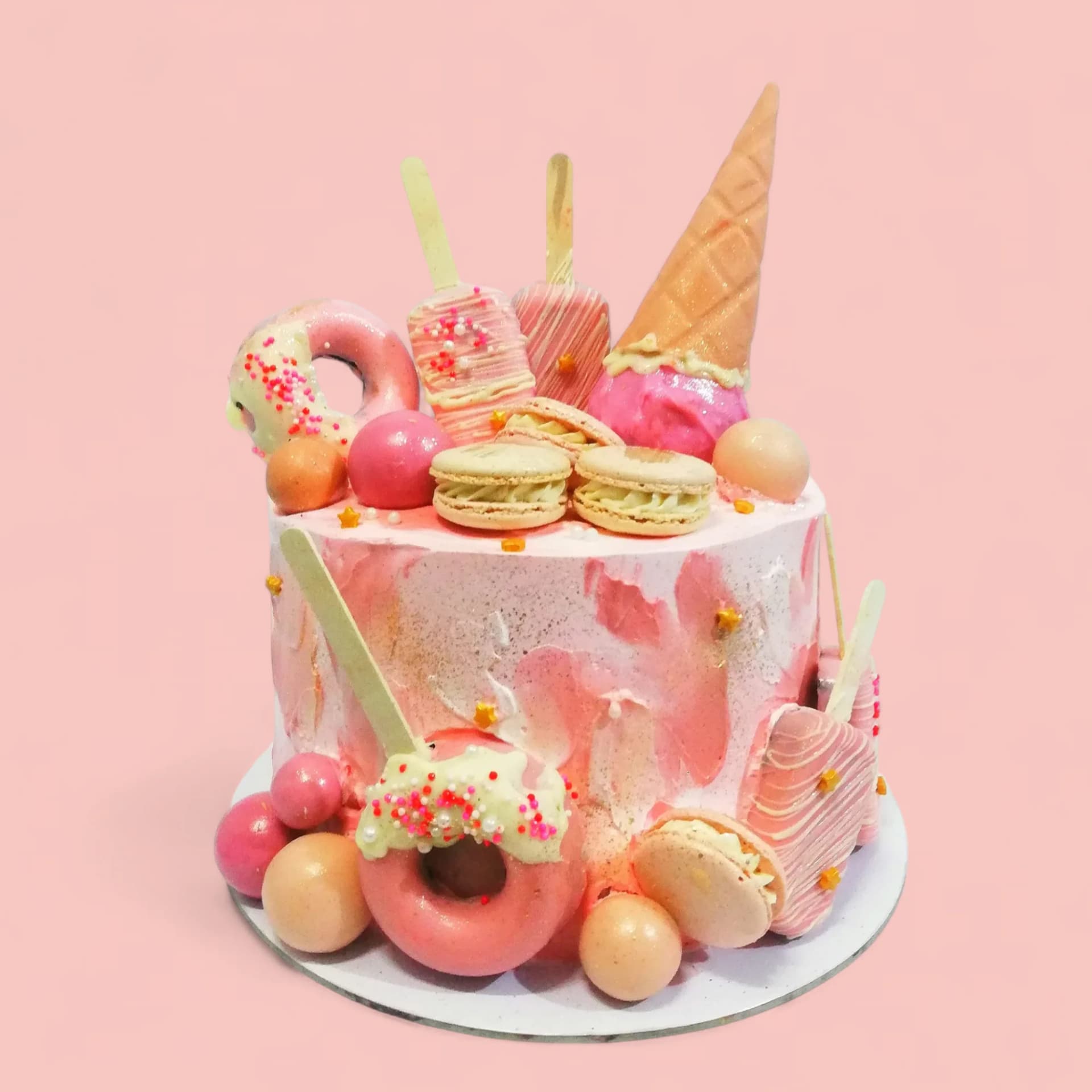 Custom Pink Ice Cream and Donut-Themed Birthday Cake by Love Bites Cake Hub