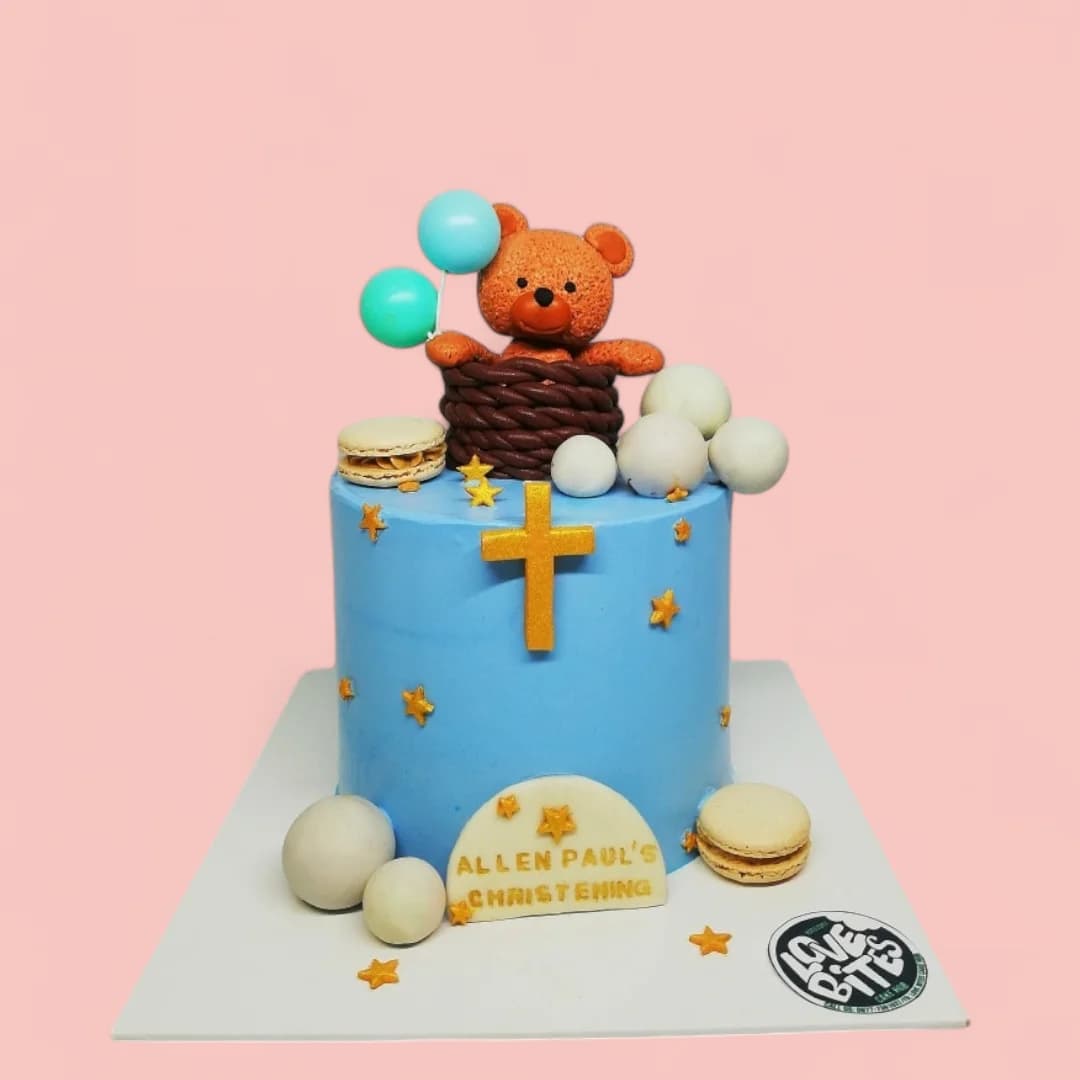 Custom Bear-Themed Christening Birthday Cake by Love Bites Cake Hub