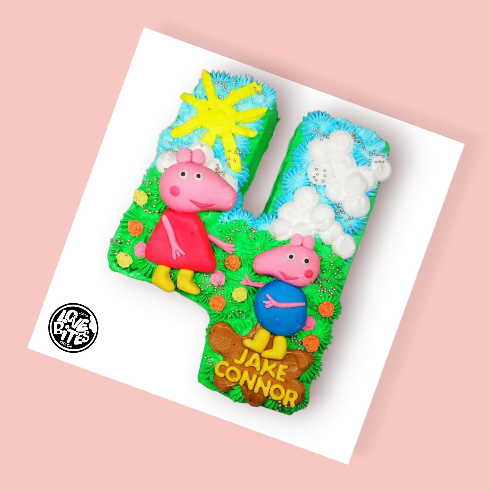 Custom Peppa Pig-Theme Number Cake by Love Bites Cake Hub